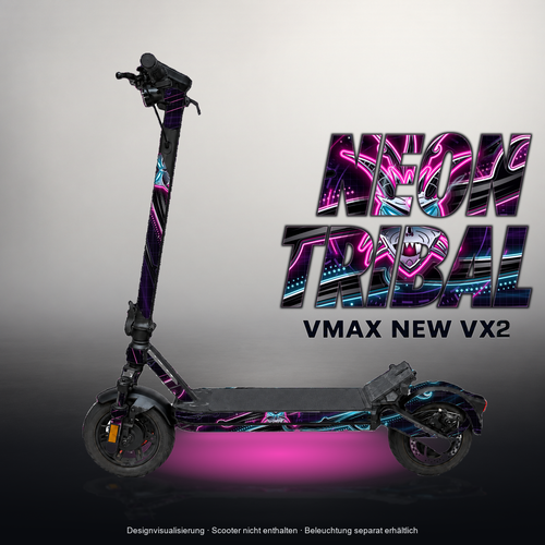 VMAX NEW VX2 SKIN | NEON TRIBAL – Designvisualisierung mit Licht in der Skinfarbe; Scooter nicht enthalten, Beleuchtung separat erhältlich