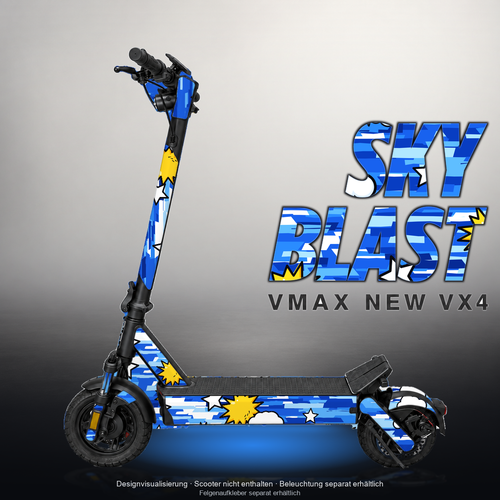 VMAX NEW VX4 SKIN | SKY BLAST – Designvisualisierung mit Licht in der Skinfarbe; Scooter nicht enthalten, Beleuchtung separat erhältlich