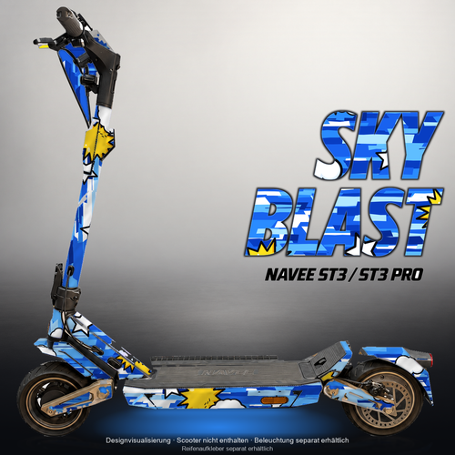 NAVEE ST3 / ST3 PRO SKIN | SKY BLAST – Designvisualisierung mit Licht in der Skinfarbe; Scooter nicht enthalten, Beleuchtung separat erhältlich