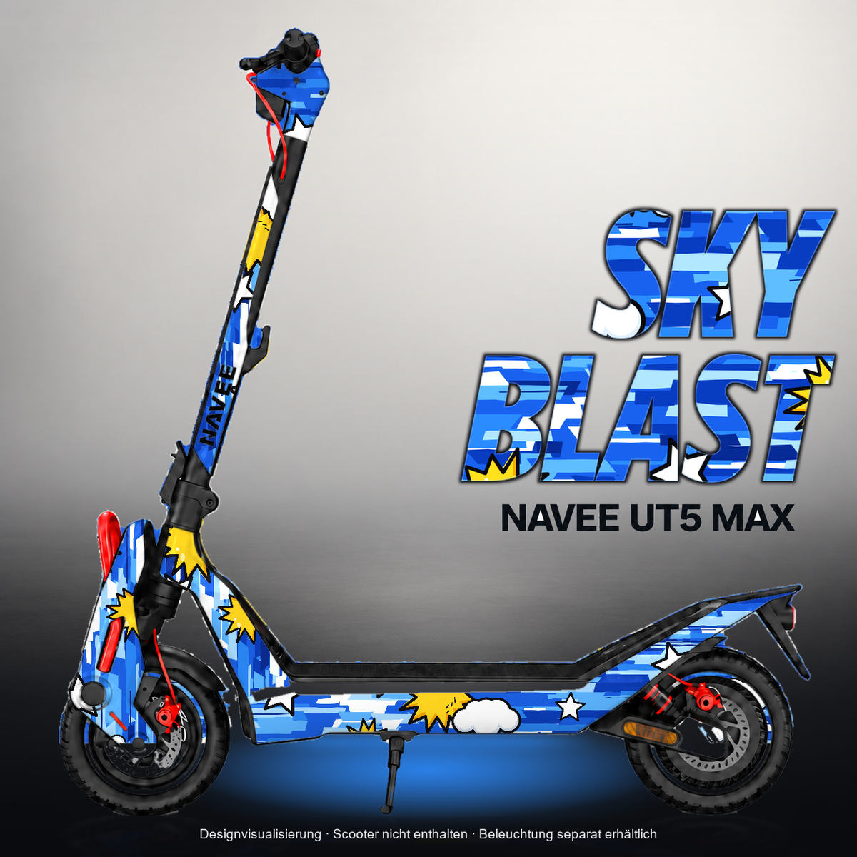 NAVEE UT5 MAX SKIN | SKY BLAST – Designvisualisierung mit Licht in der Skinfarbe; Scooter nicht enthalten, Beleuchtung separat erhältlich