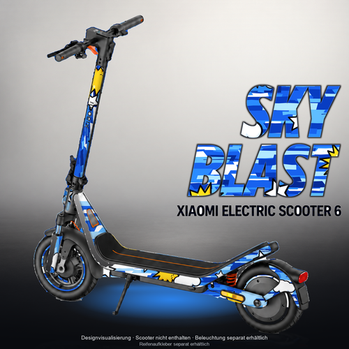 XIAOMI ELECTRIC SCOOTER 6 SKIN | SKY BLAST – Designvisualisierung mit Licht in der Skinfarbe; Scooter nicht enthalten, Beleuchtung separat erhältlich