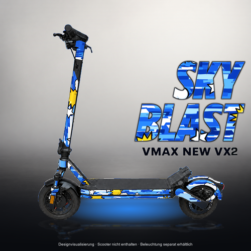 VMAX NEW VX2 SKIN | SKY BLAST – Designvisualisierung mit Licht in der Skinfarbe; Scooter nicht enthalten, Beleuchtung separat erhältlich