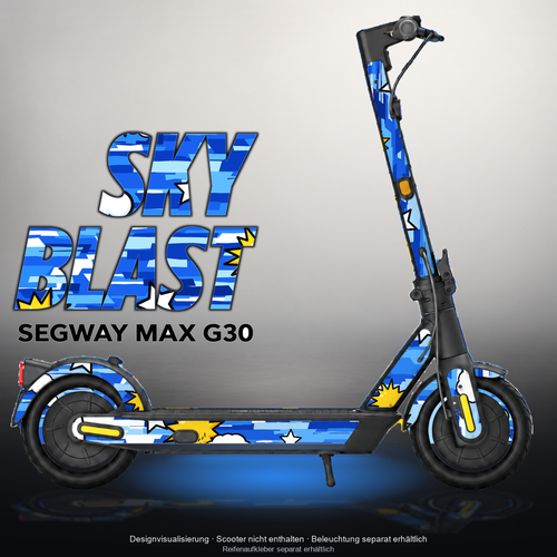 SEGWAY MAX G30 SKIN | SKY BLAST – Designvisualisierung mit Licht in der Skinfarbe; Scooter nicht enthalten, Beleuchtung separat erhältlich
