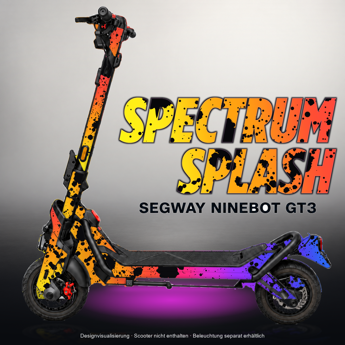 SEGWAY NINEBOT GT3 SKIN | SPECTRUM SPLASH – Designvisualisierung mit Licht in der Skinfarbe; Scooter nicht enthalten, Beleuchtung separat erhältlich