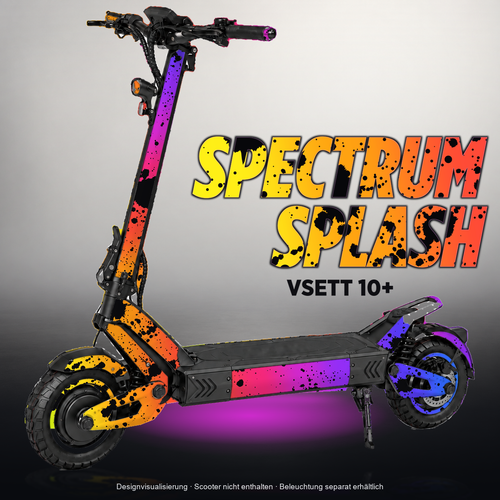VSETT 10+ SKIN | SPECTRUM SPLASH – Designvisualisierung mit Licht in der Skinfarbe; Scooter nicht enthalten, Beleuchtung separat erhältlich