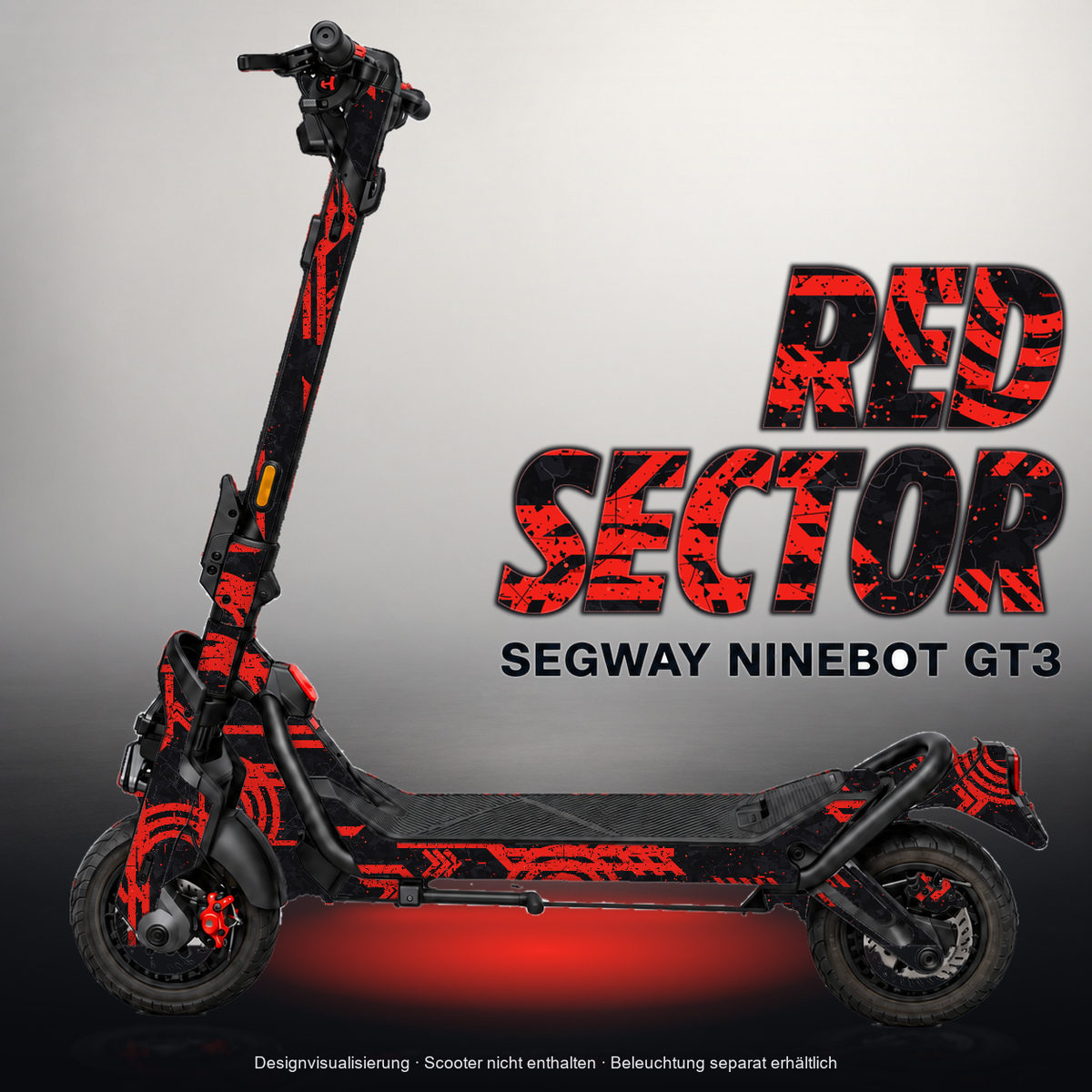 SEGWAY NINEBOT GT3 SKIN | RED SECTOR – Designvisualisierung mit Licht in der Skinfarbe; Scooter nicht enthalten, Beleuchtung separat erhältlich