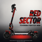 TEVERUN FIGHTER MINI / PRO SKIN | RED SECTOR – Designvisualisierung mit Licht in der Skinfarbe; Scooter nicht enthalten, Beleuchtung separat erhältlich
