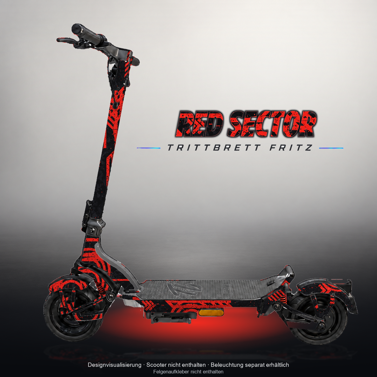 TRITTBRETT FRITZ SKIN | RED SECTOR – Designvisualisierung mit Licht in der Skinfarbe; Scooter nicht enthalten, Beleuchtung separat erhältlich