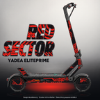 YADEA ELITEPRIME SKIN | RED SECTOR – Designvisualisierung mit Licht in der Skinfarbe; Scooter nicht enthalten, Beleuchtung separat erhältlich