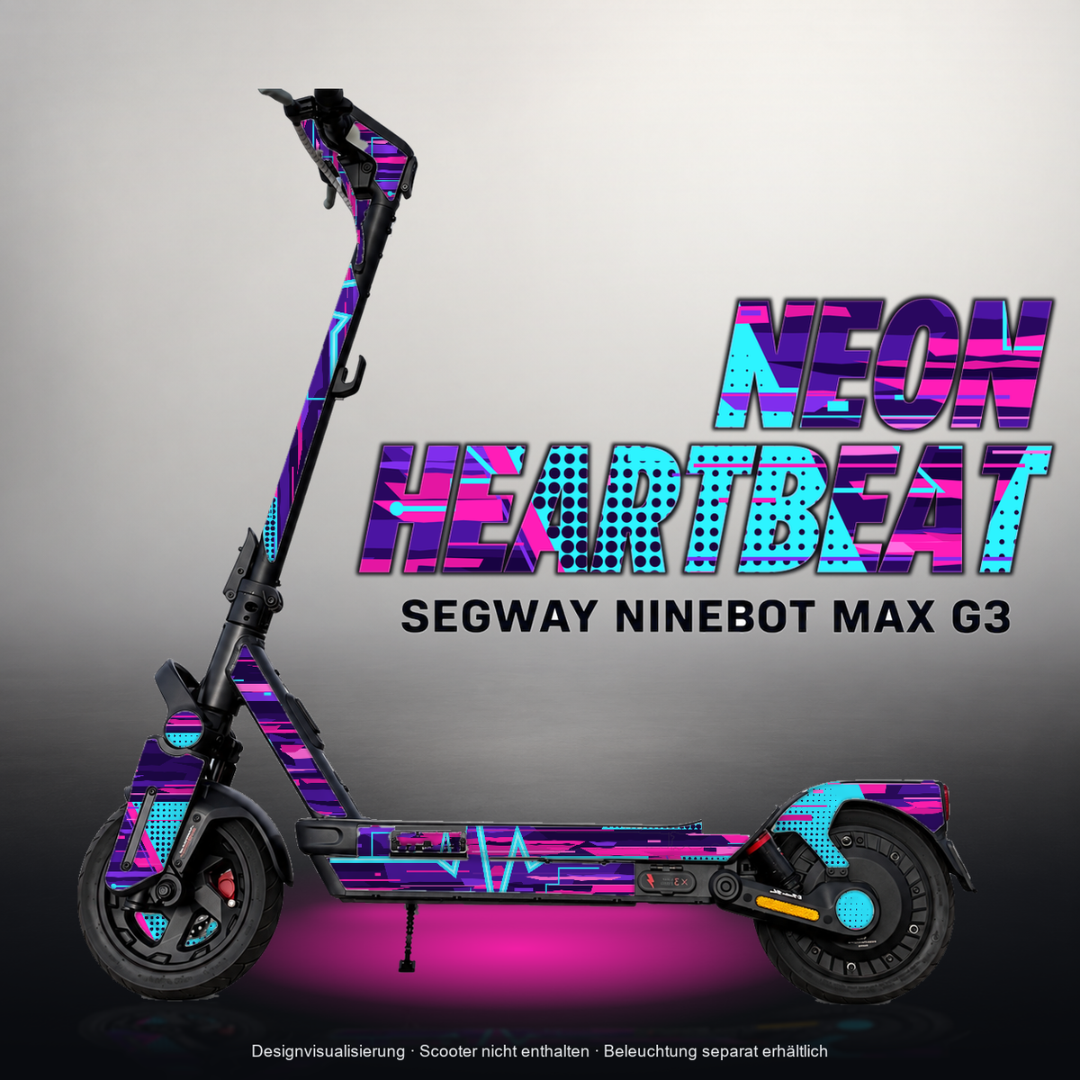 SEGWAY NINEBOT G3 / G3 D / G3 E SKIN | NEON HEARTBEAT – Designvisualisierung mit Licht in der Skinfarbe; Scooter nicht enthalten, Beleuchtung separat erhältlich