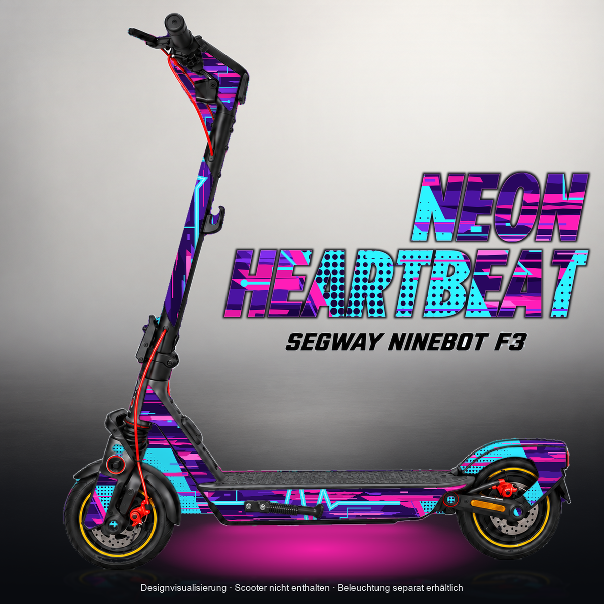 SEGWAY NINEBOT F3 / F3 PRO SKIN | NEON HEARTBEAT – Designvisualisierung mit Licht in der Skinfarbe; Scooter nicht enthalten, Beleuchtung separat erhältlich