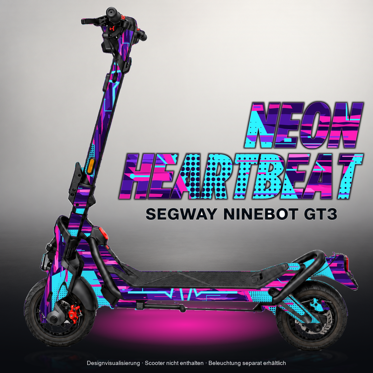 SEGWAY NINEBOT GT3 SKIN | NEON HEARTBEAT – Designvisualisierung mit Licht in der Skinfarbe; Scooter nicht enthalten, Beleuchtung separat erhältlich