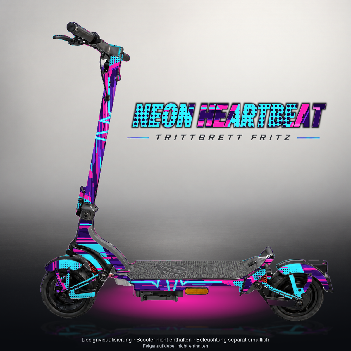 TRITTBRETT FRITZ SKIN | NEON HEARTBEAT – Designvisualisierung mit Licht in der Skinfarbe; Scooter nicht enthalten, Beleuchtung separat erhältlich