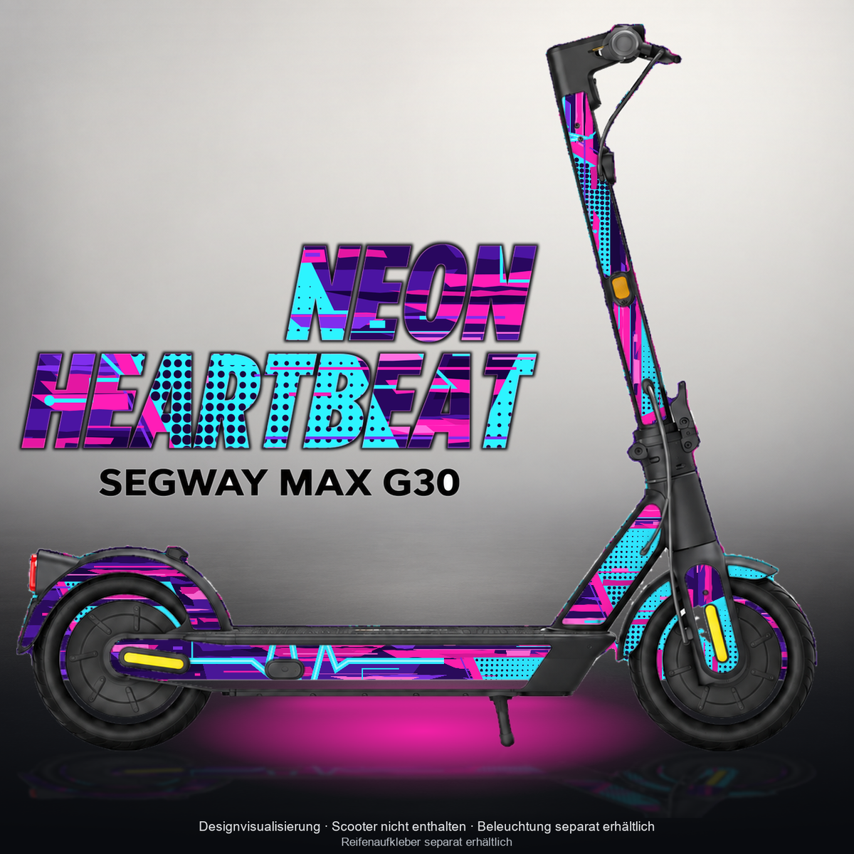 SEGWAY MAX G30 SKIN | NEON HEARTBEAT – Designvisualisierung mit Licht in der Skinfarbe; Scooter nicht enthalten, Beleuchtung separat erhältlich