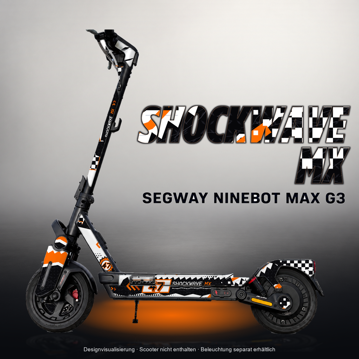 SEGWAY NINEBOT G3 / G3 D / G3 E SKIN | SHOCKWAVE MX – Designvisualisierung mit Licht in der Skinfarbe; Scooter nicht enthalten, Beleuchtung separat erhältlich