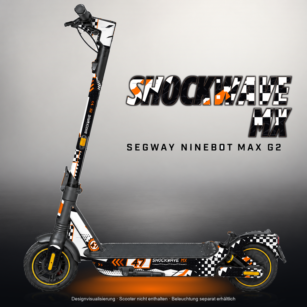 SEGWAY NINEBOT G2 MAX SKIN | SHOCKWAVE MX – Designvisualisierung mit Licht in der Skinfarbe; Scooter nicht enthalten, Beleuchtung separat erhältlich