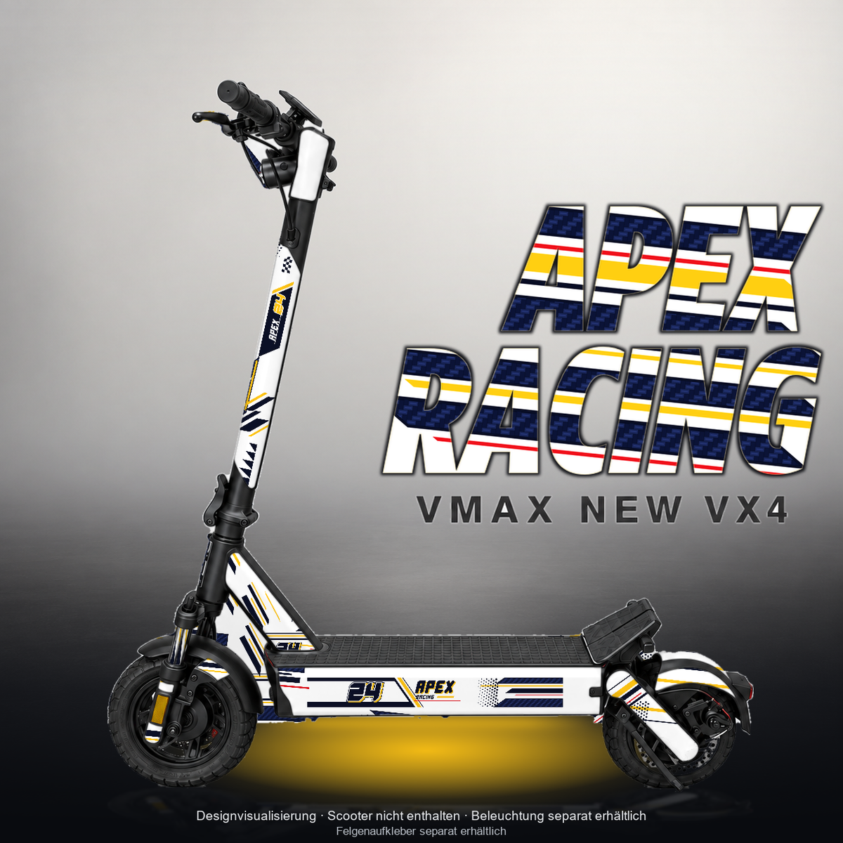 VMAX NEW VX4 SKIN | APEX RACING – Designvisualisierung mit Licht in der Skinfarbe; Scooter nicht enthalten, Beleuchtung separat erhältlich