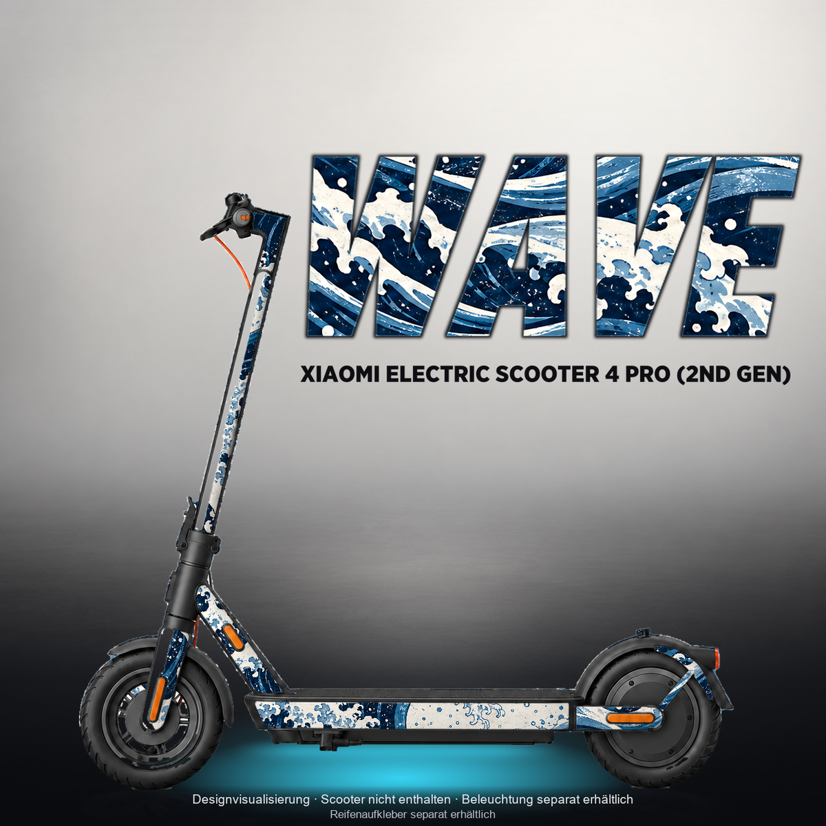 XIAOMI ELECTRIC SCOOTER 4 PRO (2ND GEN) SKIN | WAVE – Designvisualisierung mit Licht in der Skinfarbe; Scooter nicht enthalten, Beleuchtung separat erhältlich