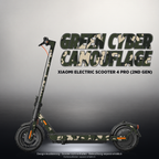 XIAOMI ELECTRIC SCOOTER 4 PRO (2ND GEN) SKIN | GREEN CYBER CAMOUFLAGE – Designvisualisierung mit Licht in der Skinfarbe; Scooter nicht enthalten, Beleuchtung separat erhältlich