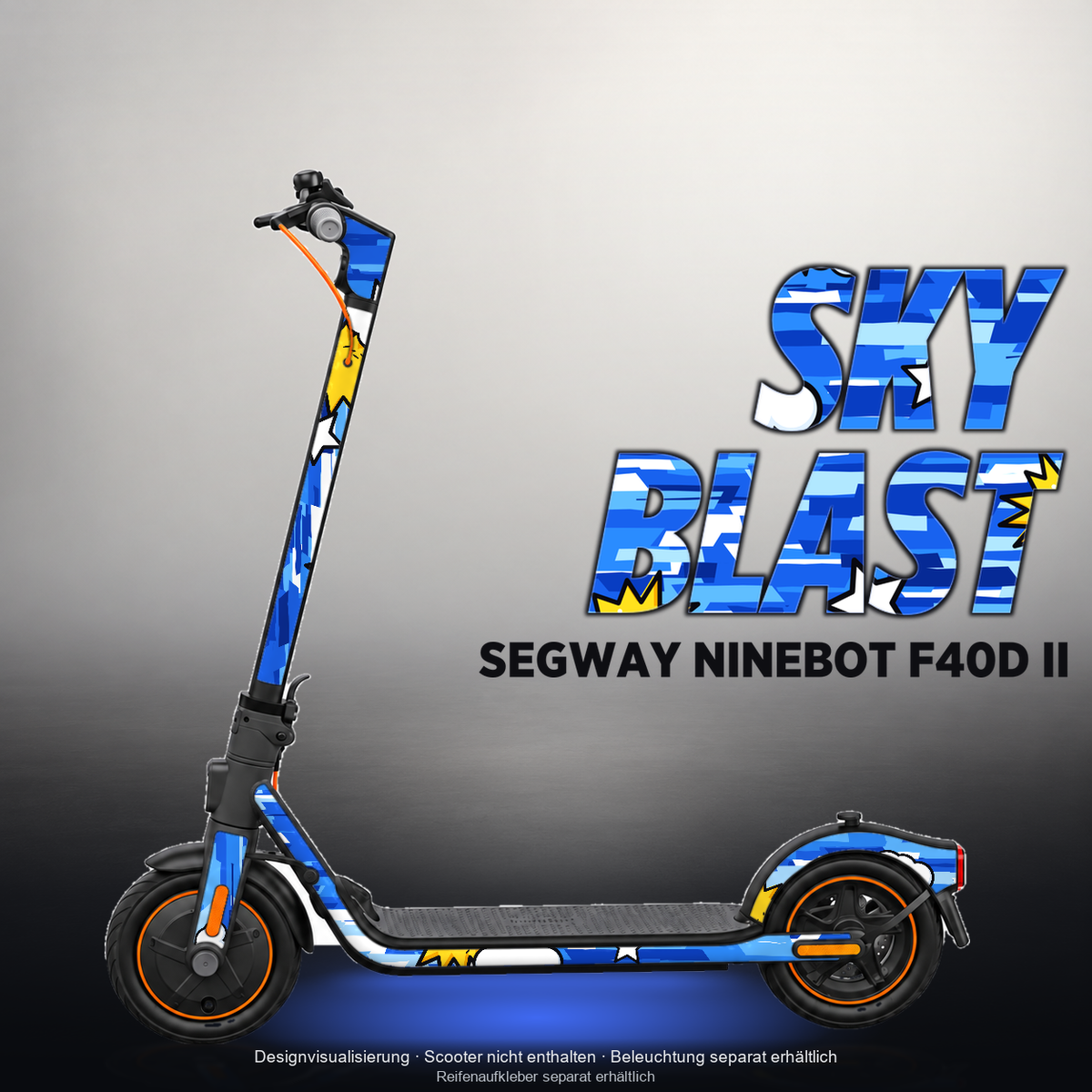 SEGWAY NINEBOT F40D II SKIN | SKY BLAST – Designvisualisierung mit Licht in der Skinfarbe; Scooter nicht enthalten, Beleuchtung separat erhältlich