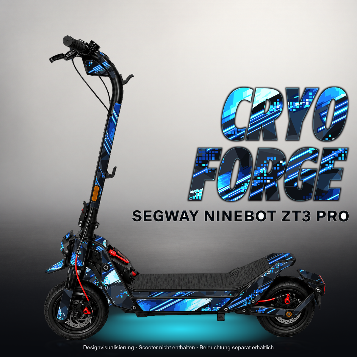 SEGWAY NINEBOT ZT3 PRO / ZT3 PRO D SKIN | CRYO FORGE – Designvisualisierung mit Licht in der Skinfarbe; Scooter nicht enthalten, Beleuchtung separat erhältlich