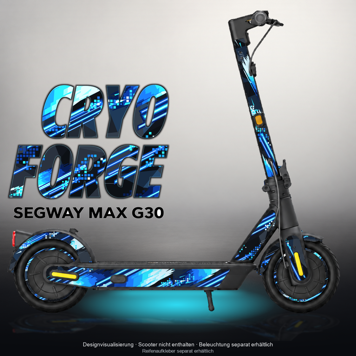SEGWAY MAX G30 SKIN | CRYO FORGE – Designvisualisierung mit Licht in der Skinfarbe; Scooter nicht enthalten, Beleuchtung separat erhältlich