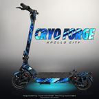 APOLLO CITY / CITY PRO (2022–2024) SKIN | CRYO FORGE – Designvisualisierung mit Licht in der Skinfarbe; Scooter nicht enthalten, Beleuchtung separat erhältlich