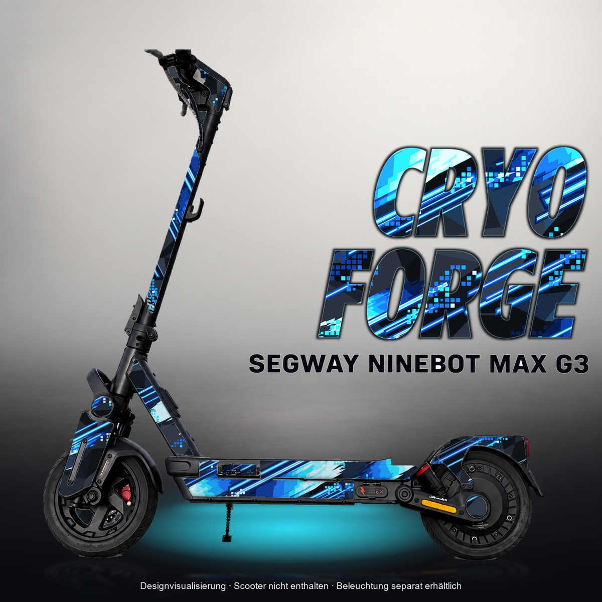 SEGWAY NINEBOT G3 / G3 D / G3 E SKIN | CRYO FORGE – Designvisualisierung mit Licht in der Skinfarbe; Scooter nicht enthalten, Beleuchtung separat erhältlich