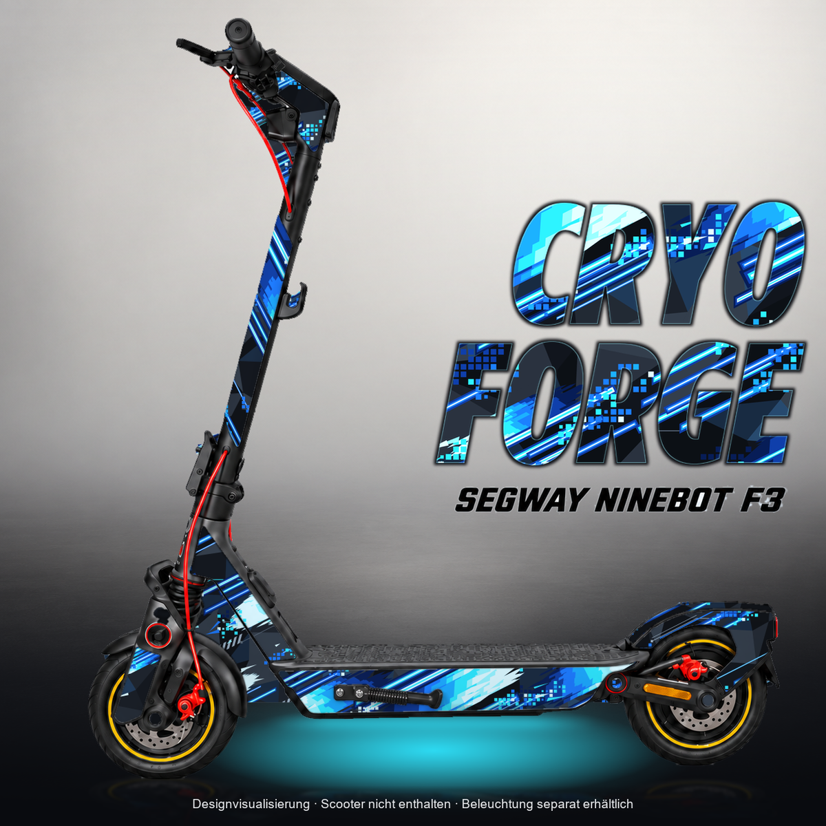 SEGWAY NINEBOT F3 / F3 PRO SKIN | CRYO FORGE – Designvisualisierung mit Licht in der Skinfarbe; Scooter nicht enthalten, Beleuchtung separat erhältlich