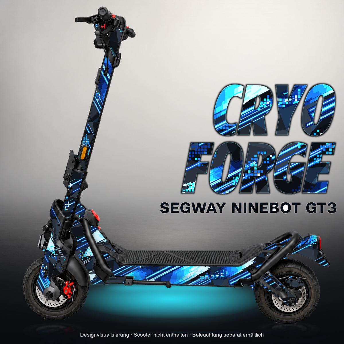 SEGWAY NINEBOT GT3 SKIN | CRYO FORGE – Designvisualisierung mit Licht in der Skinfarbe; Scooter nicht enthalten, Beleuchtung separat erhältlich
