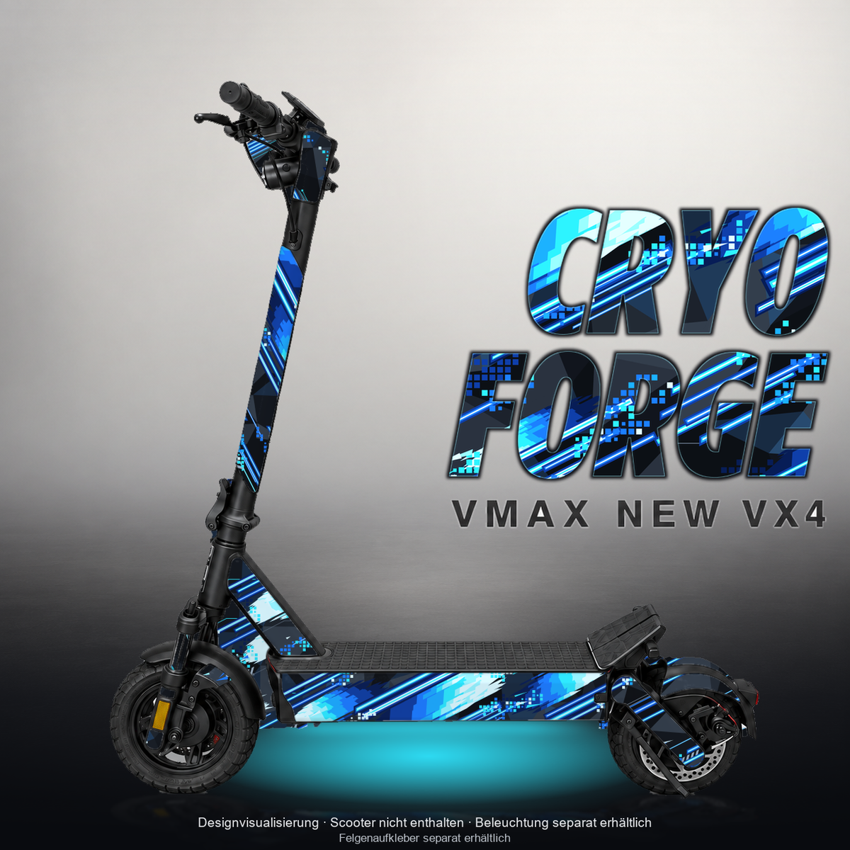 VMAX NEW VX4 SKIN | CRYO FORGE – Designvisualisierung mit Licht in der Skinfarbe; Scooter nicht enthalten, Beleuchtung separat erhältlich