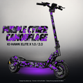 IO HAWK ELITE X 1.0 / 2.0 SKIN | PURPLE CYBER CAMOUFLAGE – Designvisualisierung mit Licht in der Skinfarbe; Scooter nicht enthalten, Beleuchtung separat erhältlich