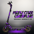 SEGWAY NINEBOT E3 / E3 PRO SKIN | PURPLE CYBER CAMOUFLAGE – Designvisualisierung mit Licht in der Skinfarbe; Scooter nicht enthalten, Beleuchtung separat erhältlich