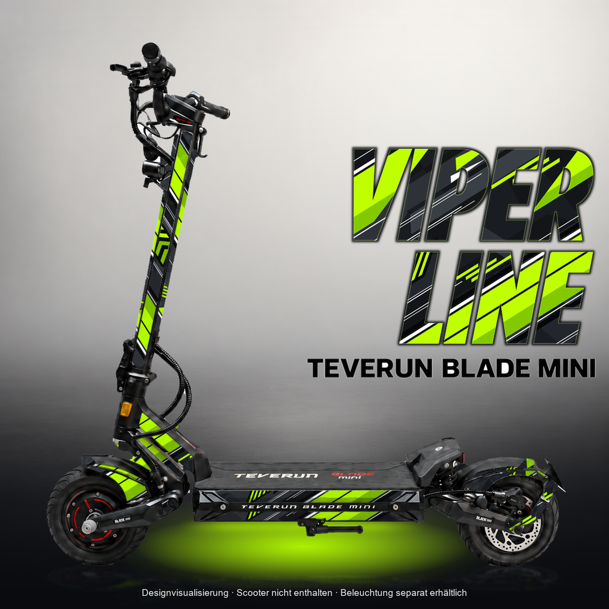 TEVERUN BLADE MINI / PRO / ULTRA SKIN | VIPER LINE – Designvisualisierung mit Licht in der Skinfarbe; Scooter nicht enthalten, Beleuchtung separat erhältlich