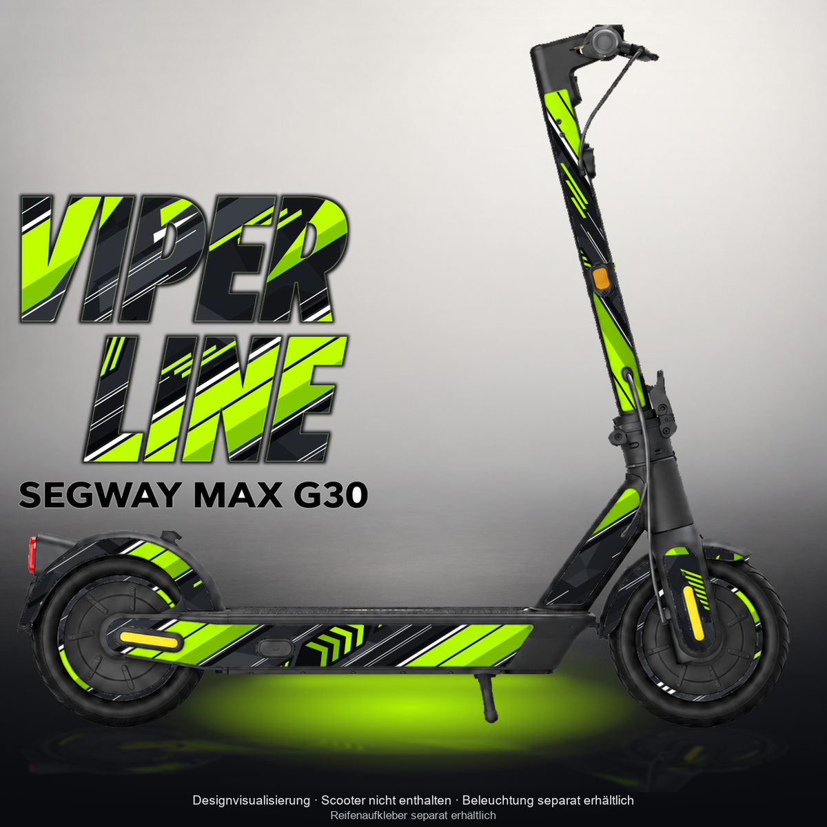 SEGWAY MAX G30 SKIN | VIPER LINE – Designvisualisierung mit Licht in der Skinfarbe; Scooter nicht enthalten, Beleuchtung separat erhältlich
