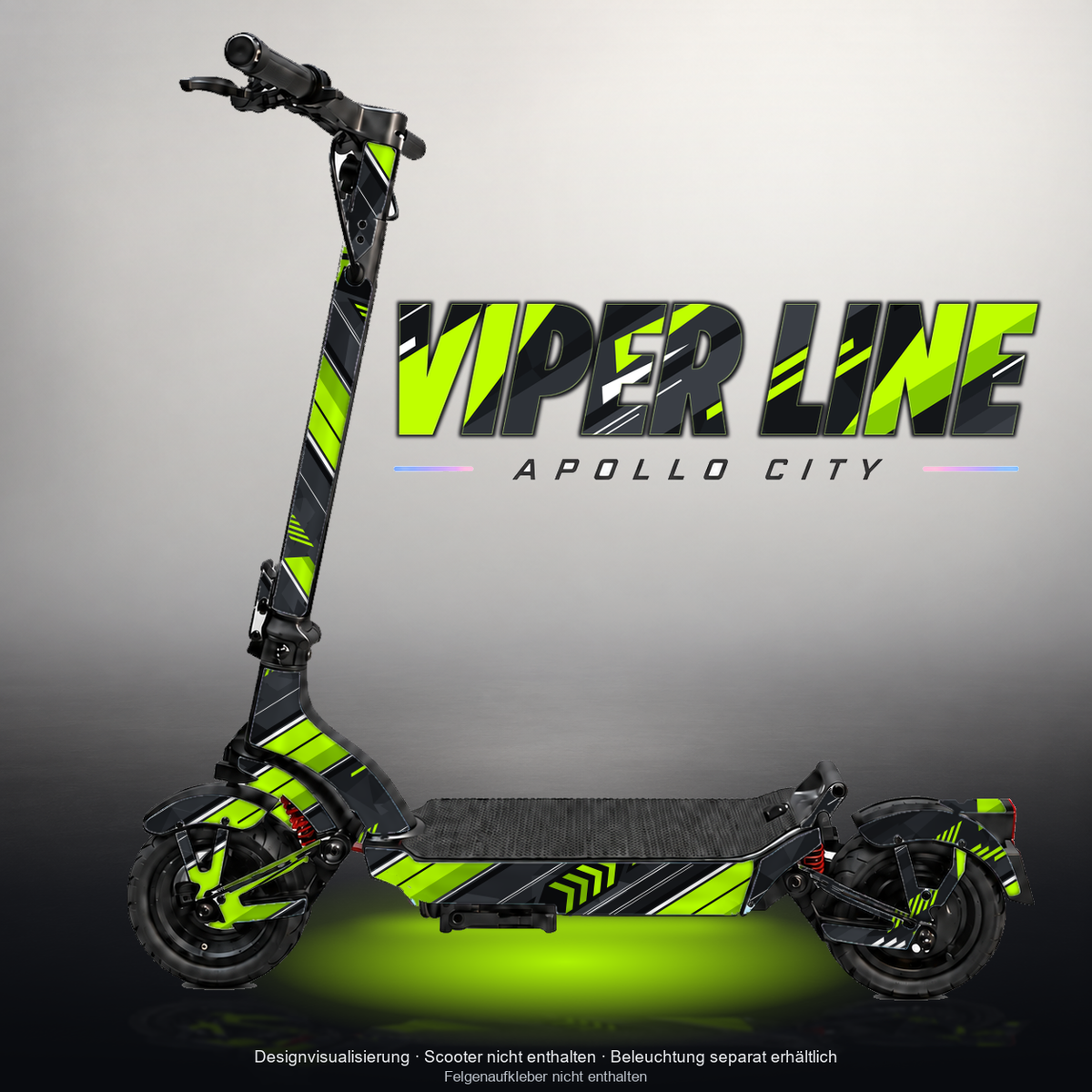APOLLO CITY / CITY PRO (2022–2024) SKIN | VIPER LINE – Designvisualisierung mit Licht in der Skinfarbe; Scooter nicht enthalten, Beleuchtung separat erhältlich