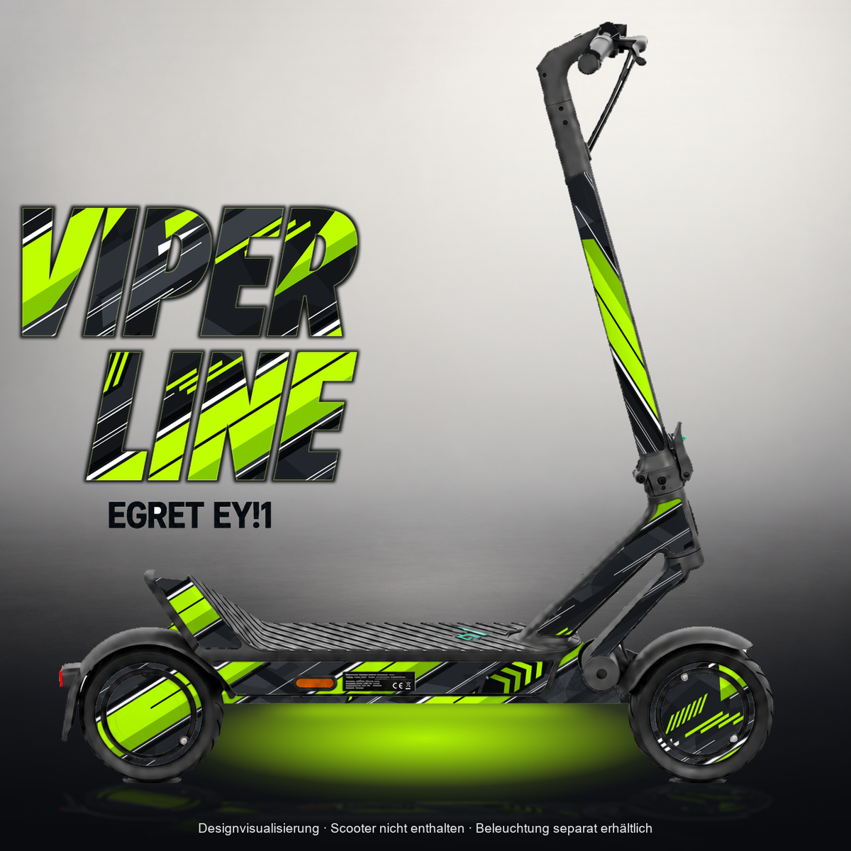 EGRET EY!1 SKIN | VIPER LINE – Designvisualisierung mit Licht in der Skinfarbe; Scooter nicht enthalten, Beleuchtung separat erhältlich