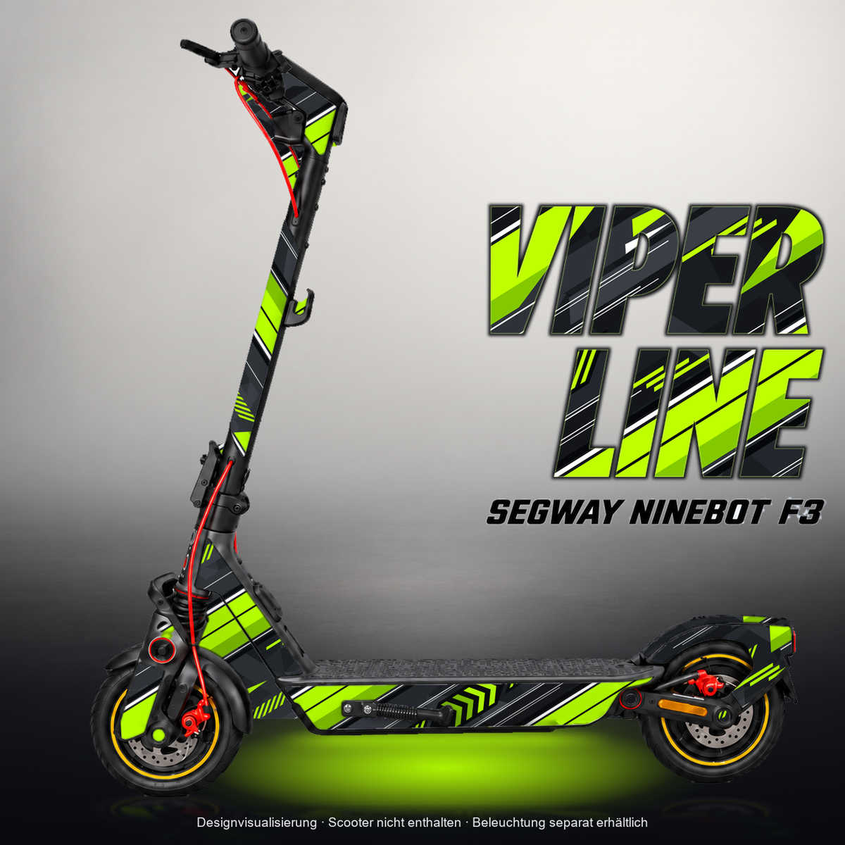 SEGWAY NINEBOT F3 / F3 PRO SKIN | VIPER LINE – Designvisualisierung mit Licht in der Skinfarbe; Scooter nicht enthalten, Beleuchtung separat erhältlich