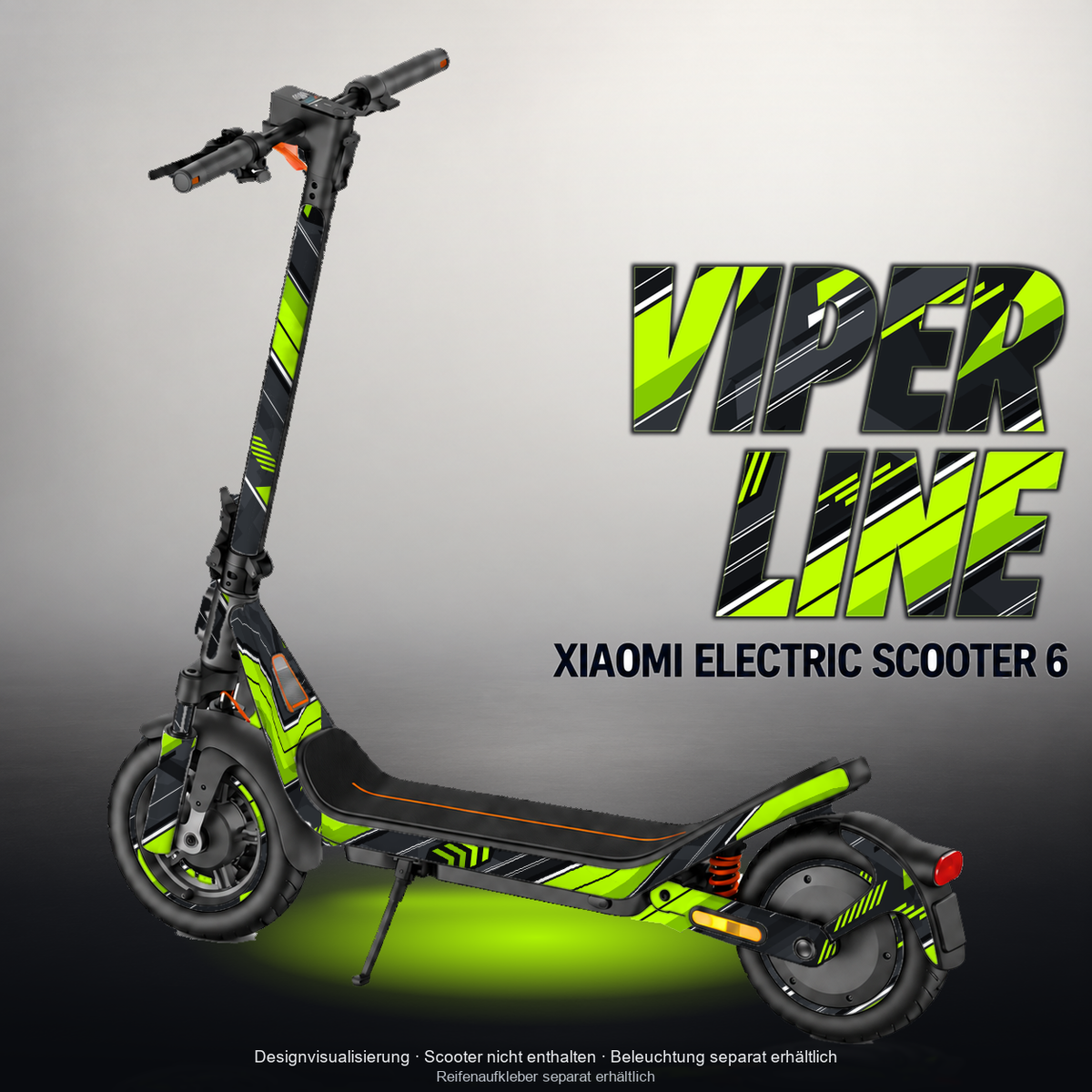 XIAOMI ELECTRIC SCOOTER 6 SKIN | VIPER LINE – Designvisualisierung mit Licht in der Skinfarbe; Scooter nicht enthalten, Beleuchtung separat erhältlich