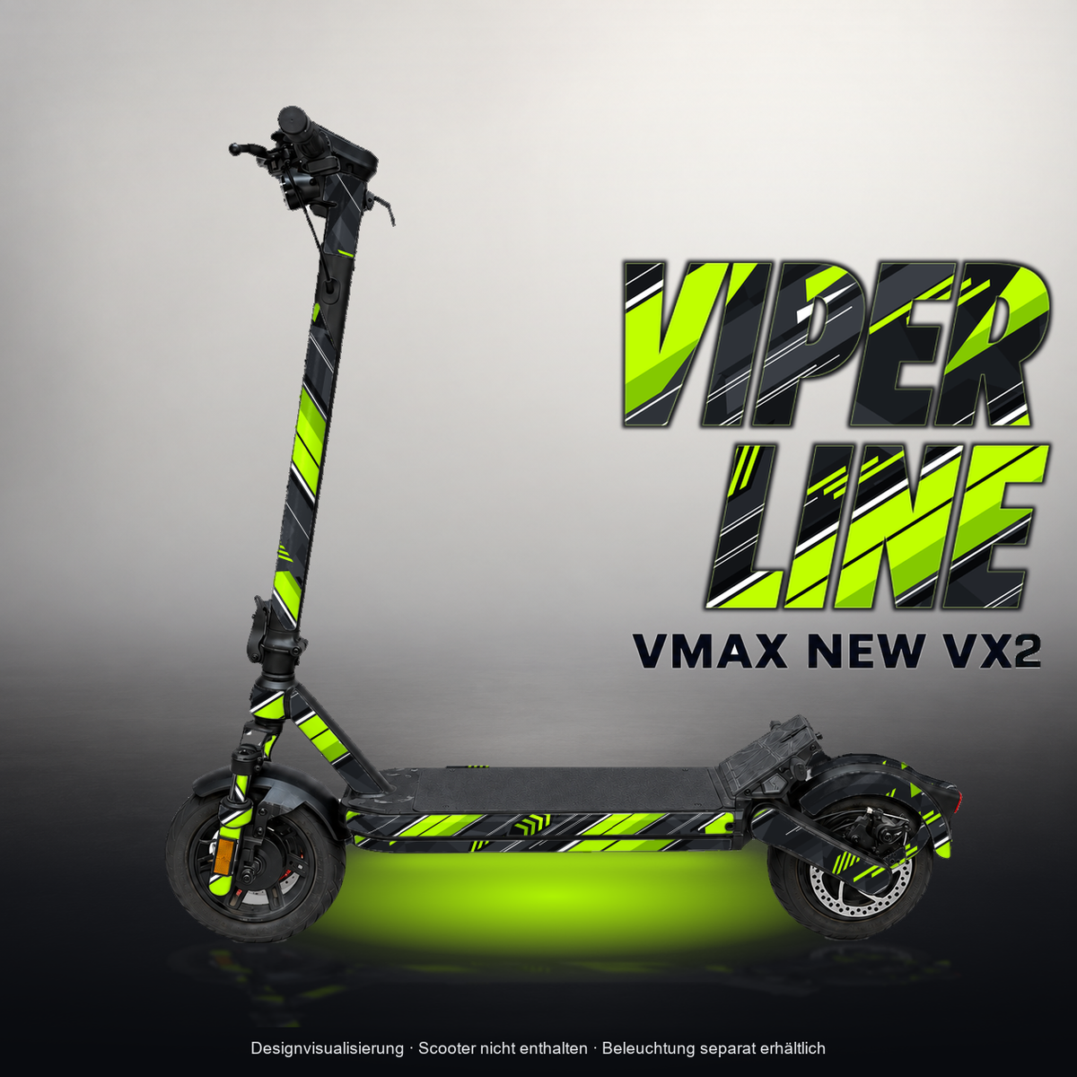 VMAX NEW VX2 SKIN | VIPER LINE – Designvisualisierung mit Licht in der Skinfarbe; Scooter nicht enthalten, Beleuchtung separat erhältlich