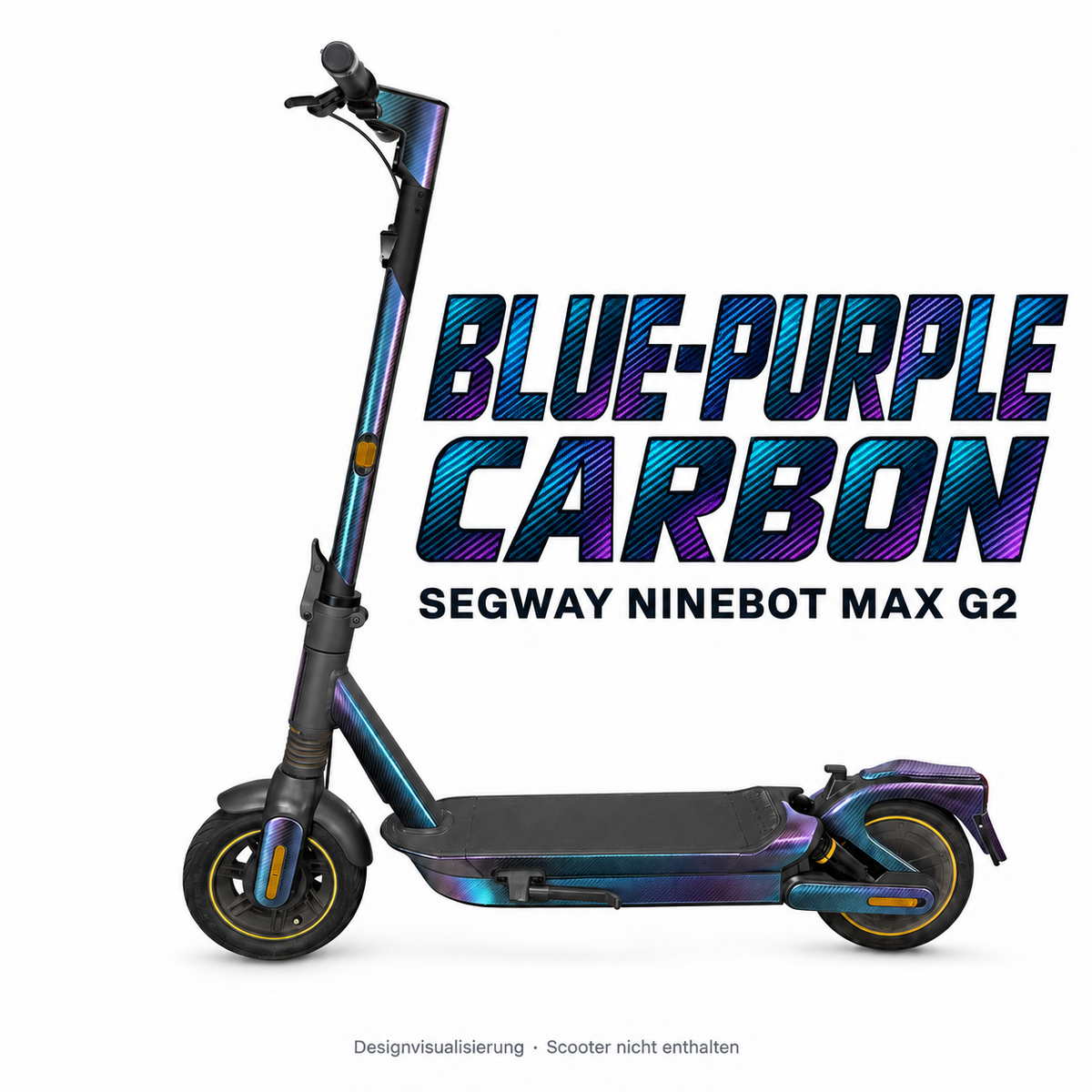 SEGWAY NINEBOT G2 MAX SKIN | BLUE-PURPLE CARBON – Designvisualisierung am passenden Scooter. Scooter nicht enthalten.