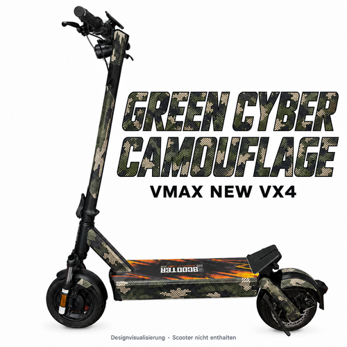 VMAX NEW VX4 SKIN | GREEN CYBER CAMOUFLAGE – Designvisualisierung am passenden Scooter. Scooter nicht enthalten.