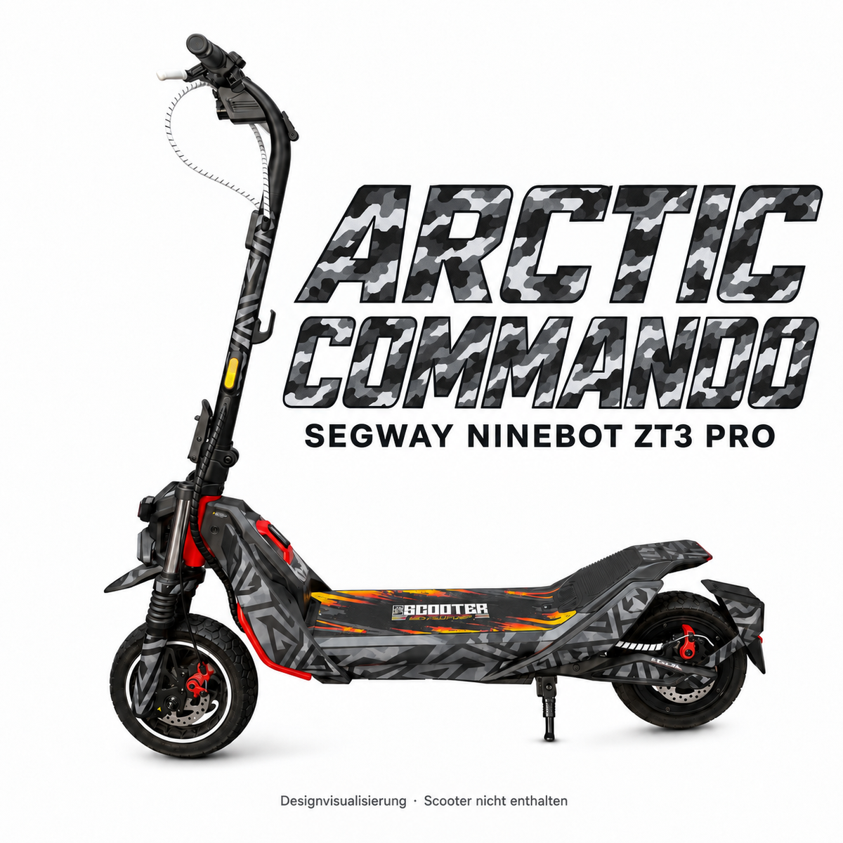 SEGWAY NINEBOT ZT3 SKIN | ARCTIC COMMANDO – Designvisualisierung am passenden Scooter. Scooter nicht enthalten.