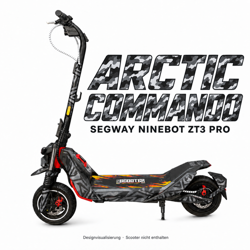 SEGWAY NINEBOT ZT3 SKIN | ARCTIC COMMANDO – Designvisualisierung am passenden Scooter. Scooter nicht enthalten.