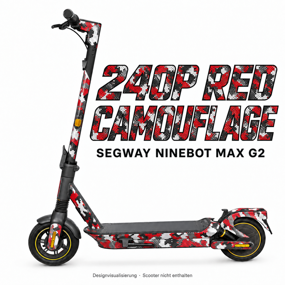 SEGWAY NINEBOT G2 MAX SKIN | 240P RED CAMOUFLAGE – Designvisualisierung am passenden Scooter. Scooter nicht enthalten.