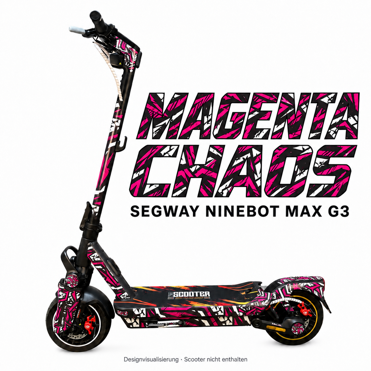 SEGWAY NINEBOT G3 SKIN | MAGENTA CHAOS – Designvisualisierung am passenden Scooter. Scooter nicht enthalten.