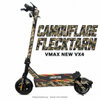 VMAX NEW VX4 SKIN | CAMOUFLAGE FLECKTARN – Designvisualisierung am passenden Scooter. Scooter nicht enthalten.