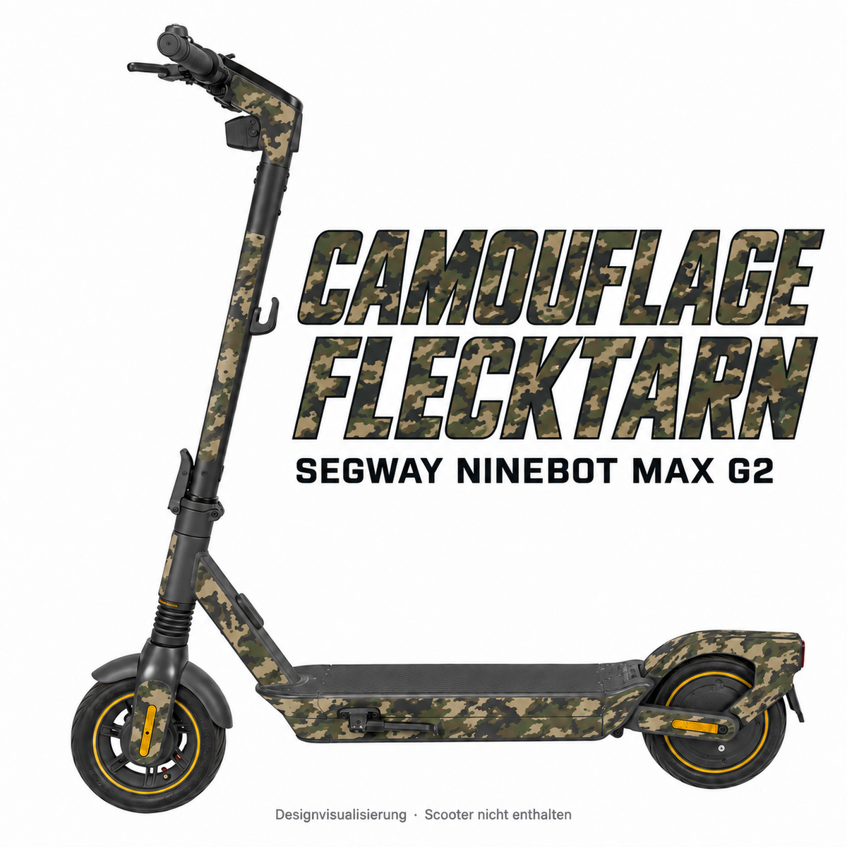 SEGWAY NINEBOT G2 MAX SKIN | CAMOUFLAGE FLECKTARN – Designvisualisierung am passenden Scooter. Scooter nicht enthalten.