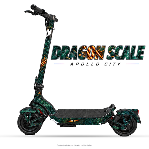 DRAGON SCALE – Designvisualisierung am Apollo City. Scooter nicht enthalten.