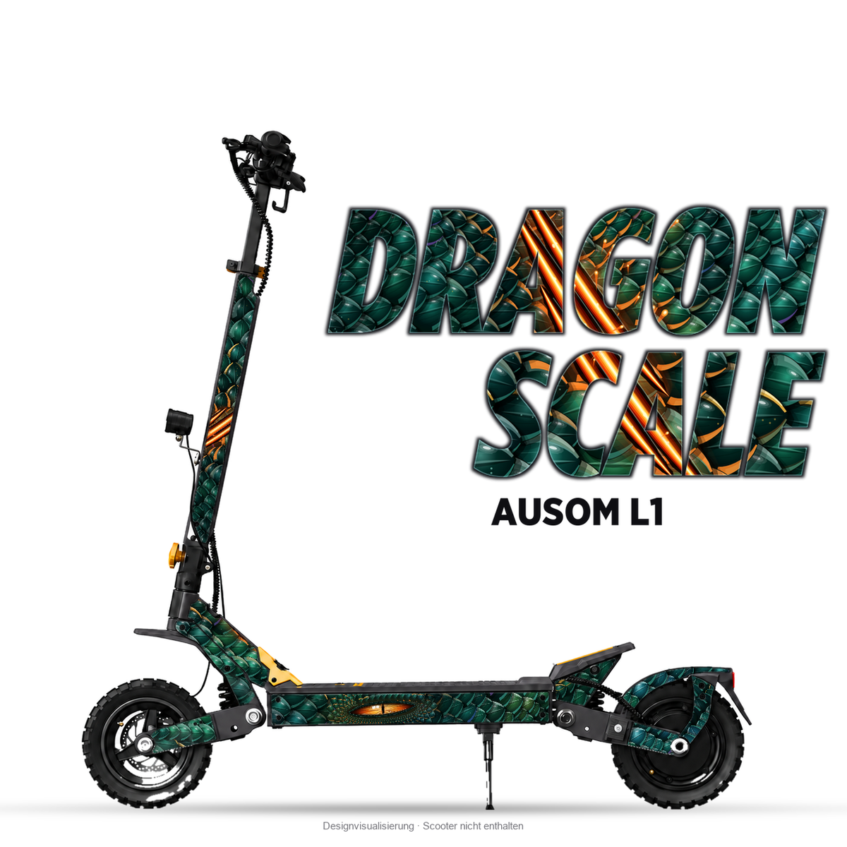 DRAGON SCALE – Designvisualisierung am Ausom L1. Scooter nicht enthalten.